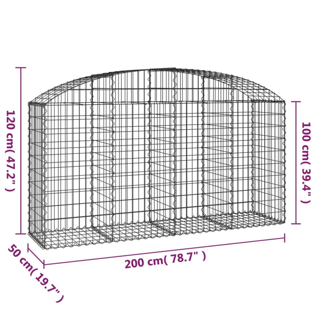 vidaXL Συρματοκιβώτιο Τοξωτό 200x50x100/120εκ. από Γαλβανισμένο Χάλυβα