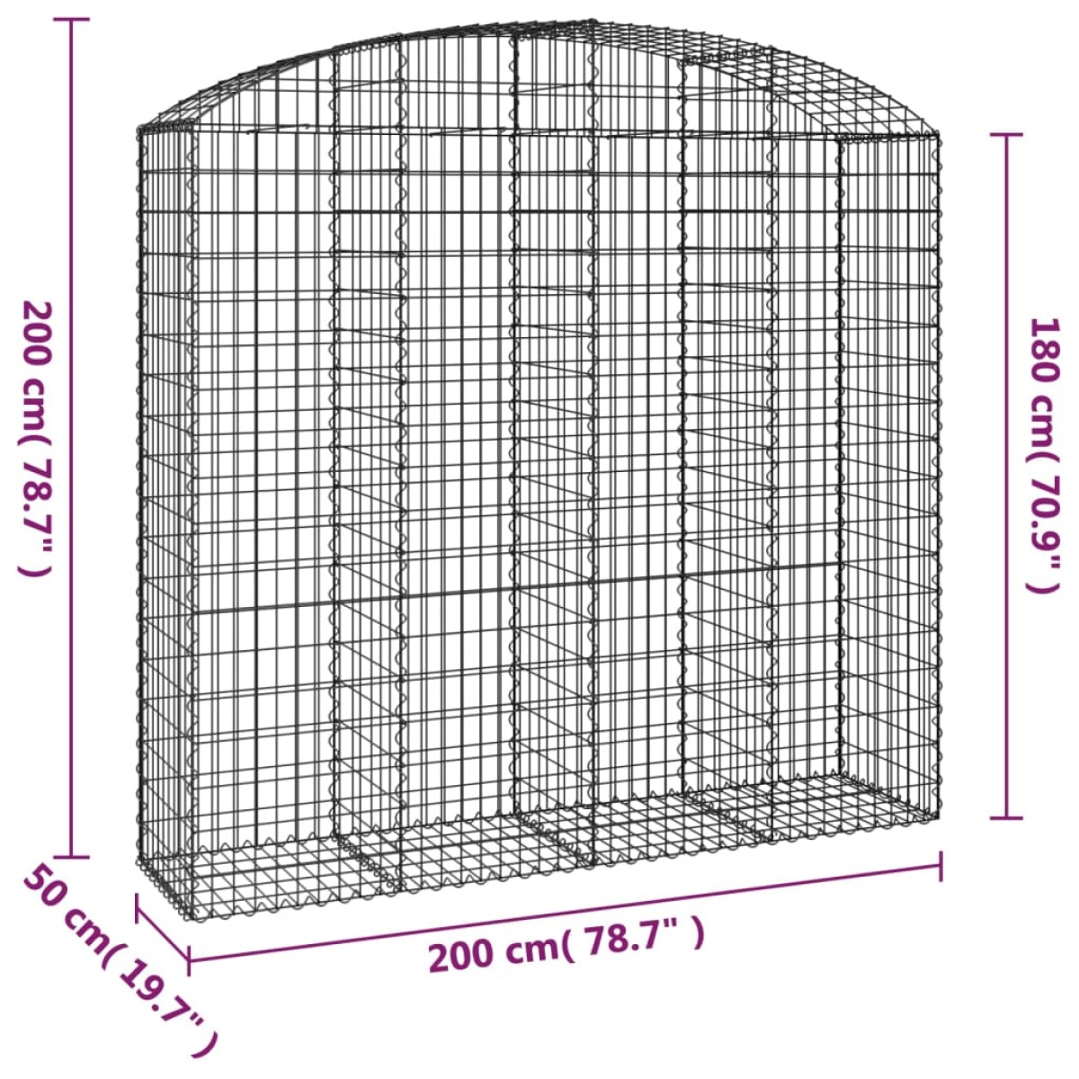 vidaXL Συρματοκιβώτιο Τοξωτό 200x50x180/200εκ. από Γαλβανισμένο Χάλυβα