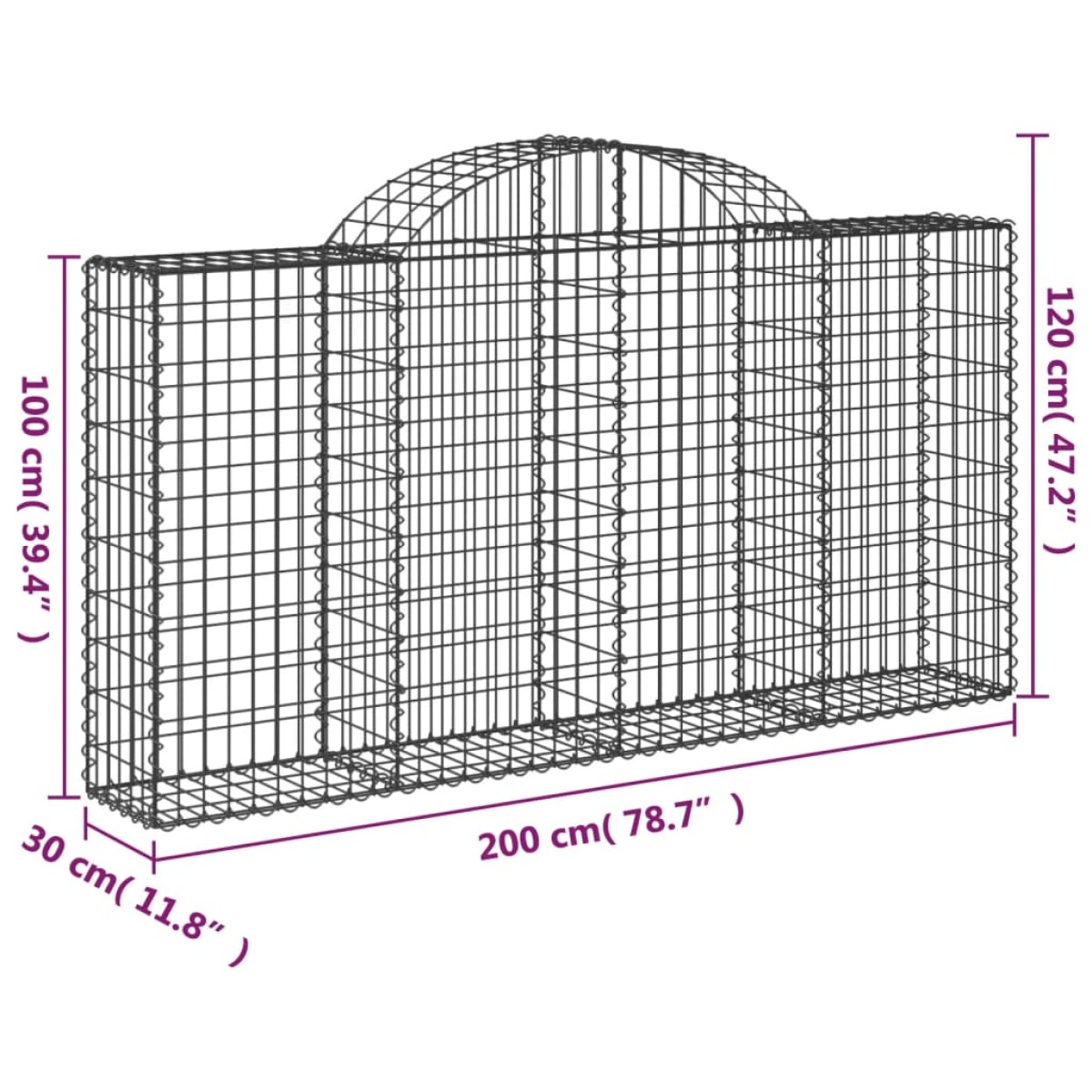 vidaXL Συρματοκιβώτιο Τοξωτό 200x30x100/120εκ. από Γαλβανισμένο Χάλυβα