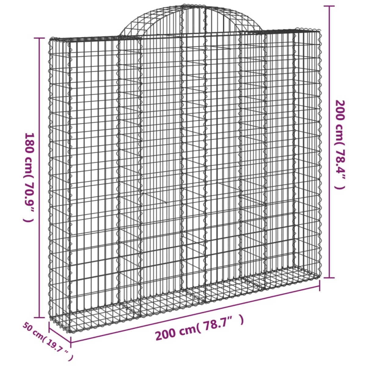 vidaXL Συρματοκιβώτιο Τοξωτό 200x50x180/200εκ. από Γαλβανισμένο Χάλυβα