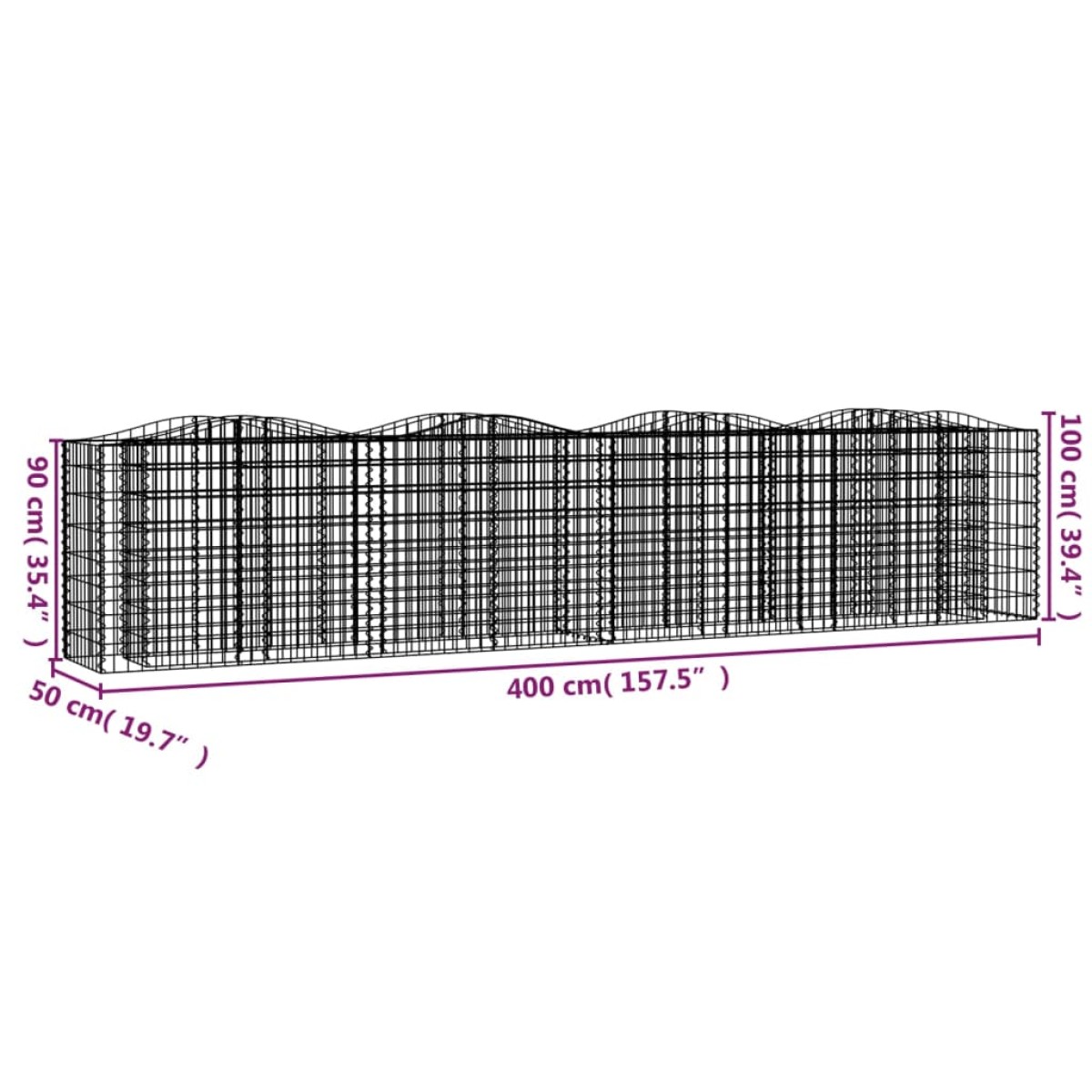 vidaXL Συρματοκιβώτιο Τοξωτό 400x50x100 εκ. από Γαλβανισμένο Σίδερο
