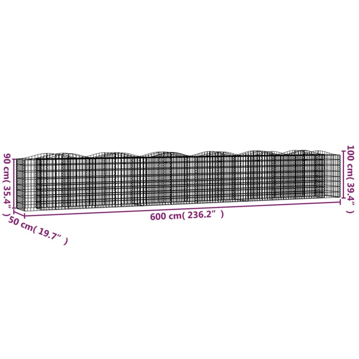 vidaXL Συρματοκιβώτιο Τοξωτό 600x50x100 εκ. από Γαλβανισμένο Σίδερο