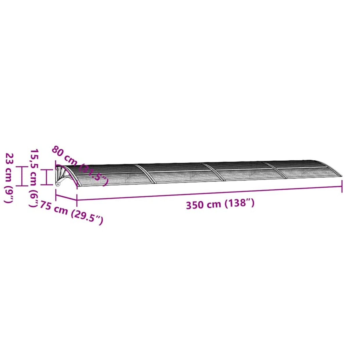 vidaXL Στέγαστρο Πόρτας Γκρι & Διαφανές 350 x 80 εκ. από Πολυκαρβονικό