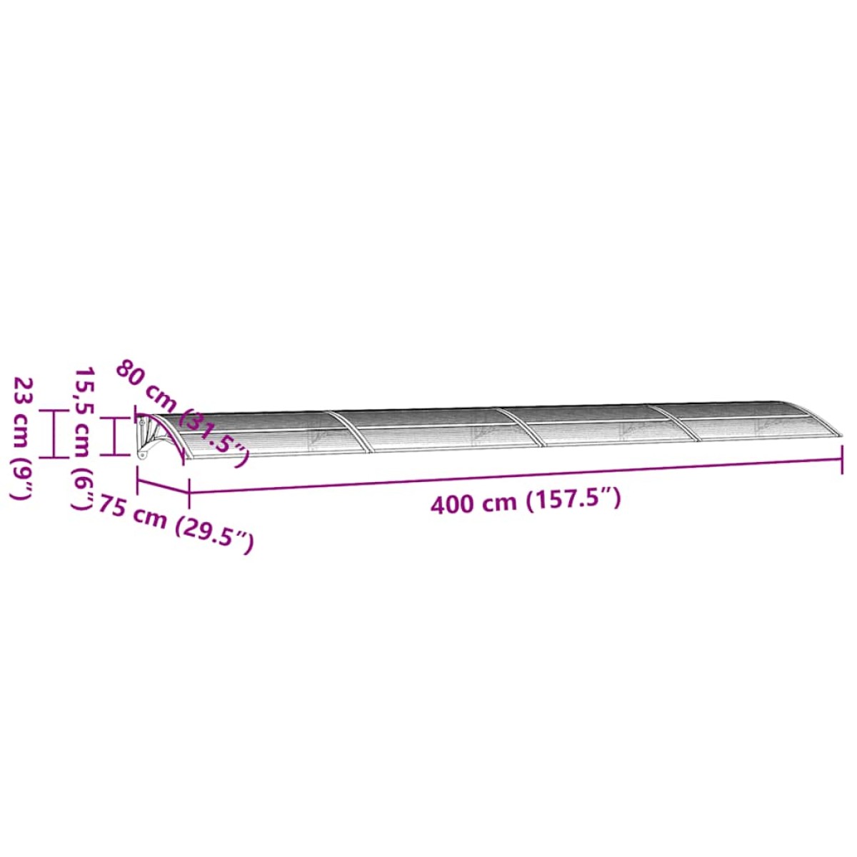 vidaXL Στέγαστρο Πόρτας Γκρι & Διαφανές 400 x 80 εκ. από Πολυκαρβονικό