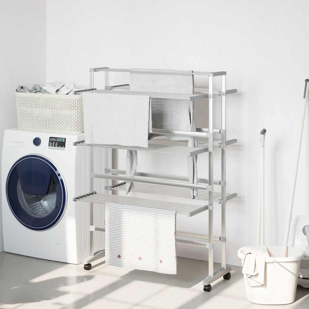 vidaXL Απλώστρα Ρούχων με Ροδάκια 89 x 64 x 129 εκ. από Αλουμίνιο
