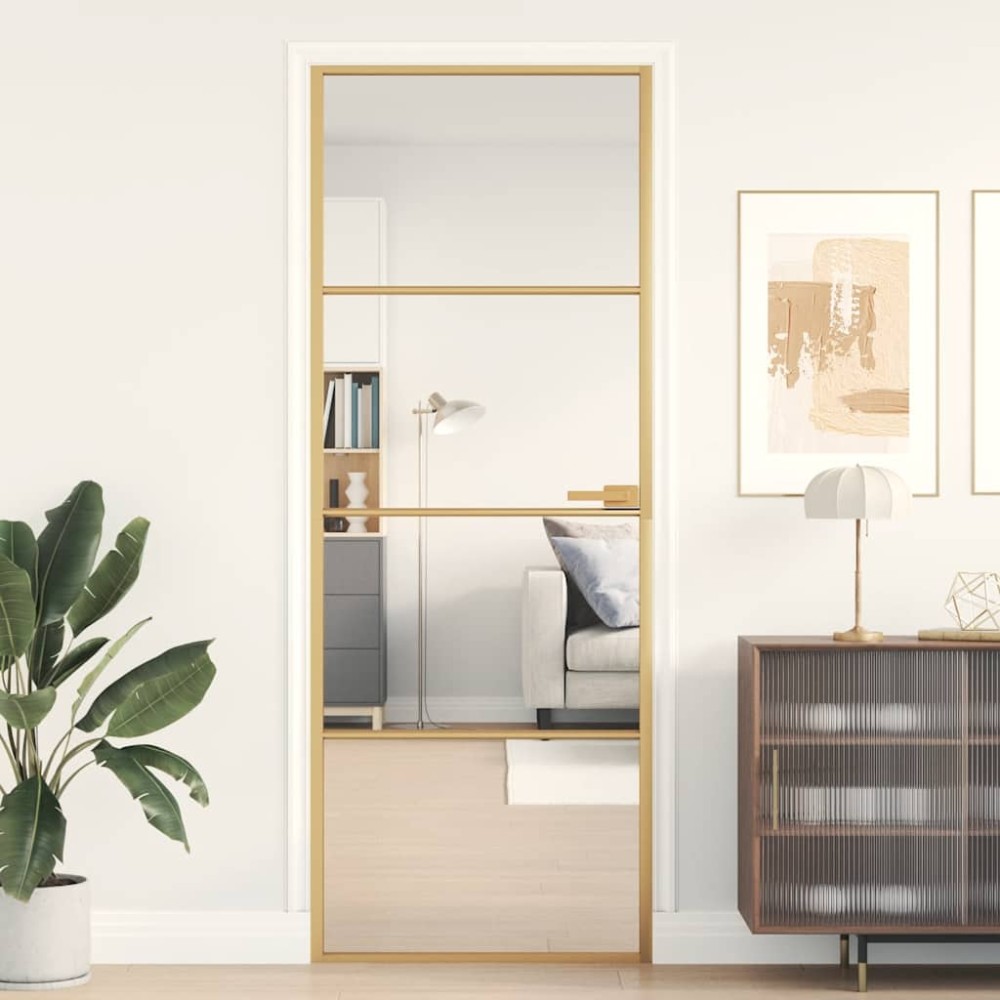vidaXL Εσωτερική Πόρτα Χρυσή 76 x 201,5 εκ. Ψημένο Γυαλί & Αλουμίνιο