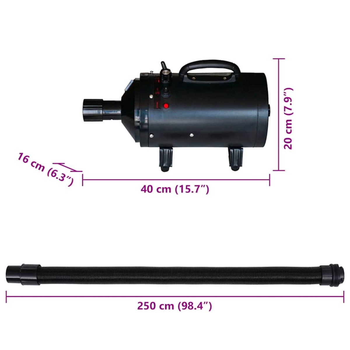 vidaXL Πιστολάκι Σκύλων με 3 Ακροφύσια Μαύρο 2400 W