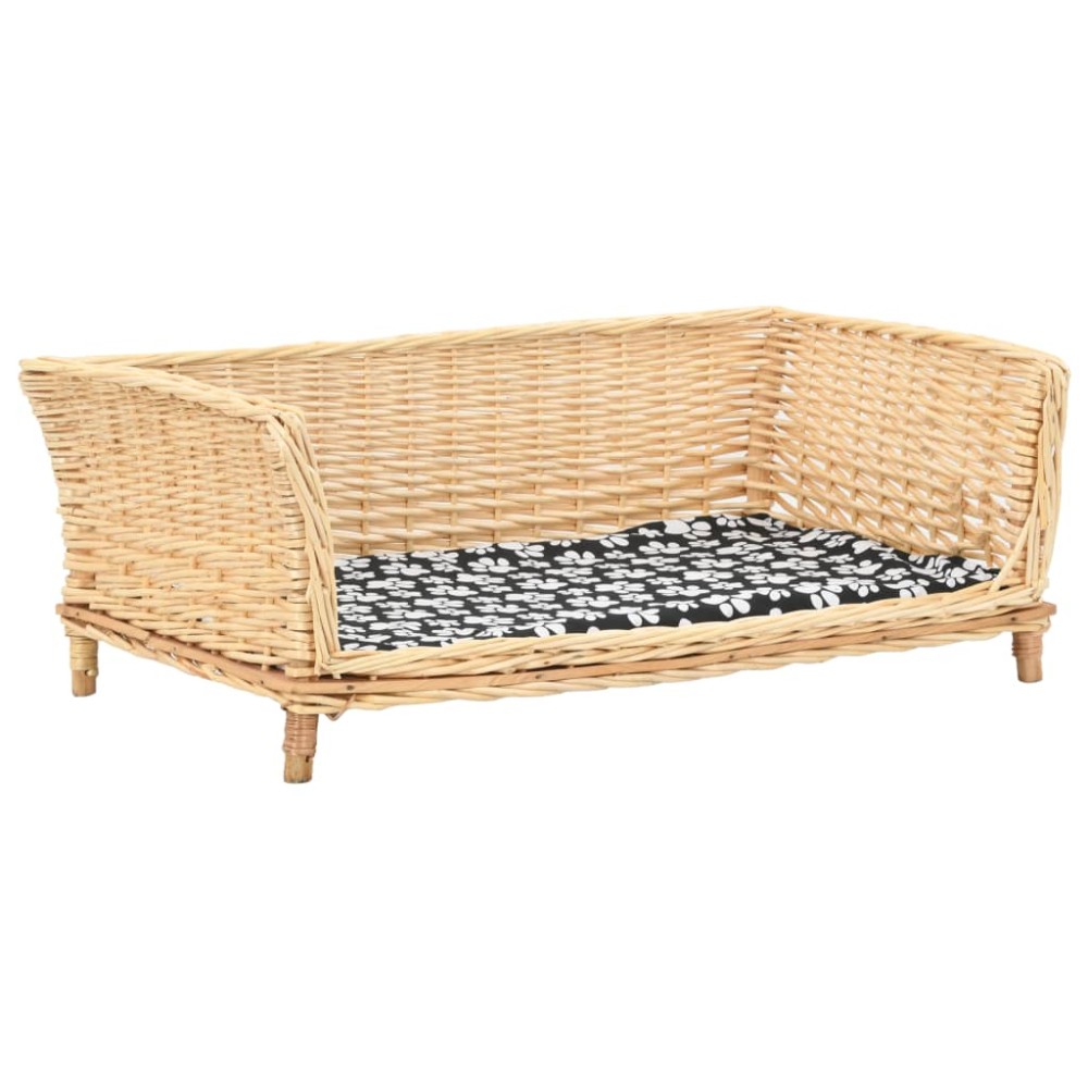 vidaXL Καλάθι Σκύλου με Μαξιλάρι 90x54x35 εκ. από Φυσικό Ξύλο Ιτιάς