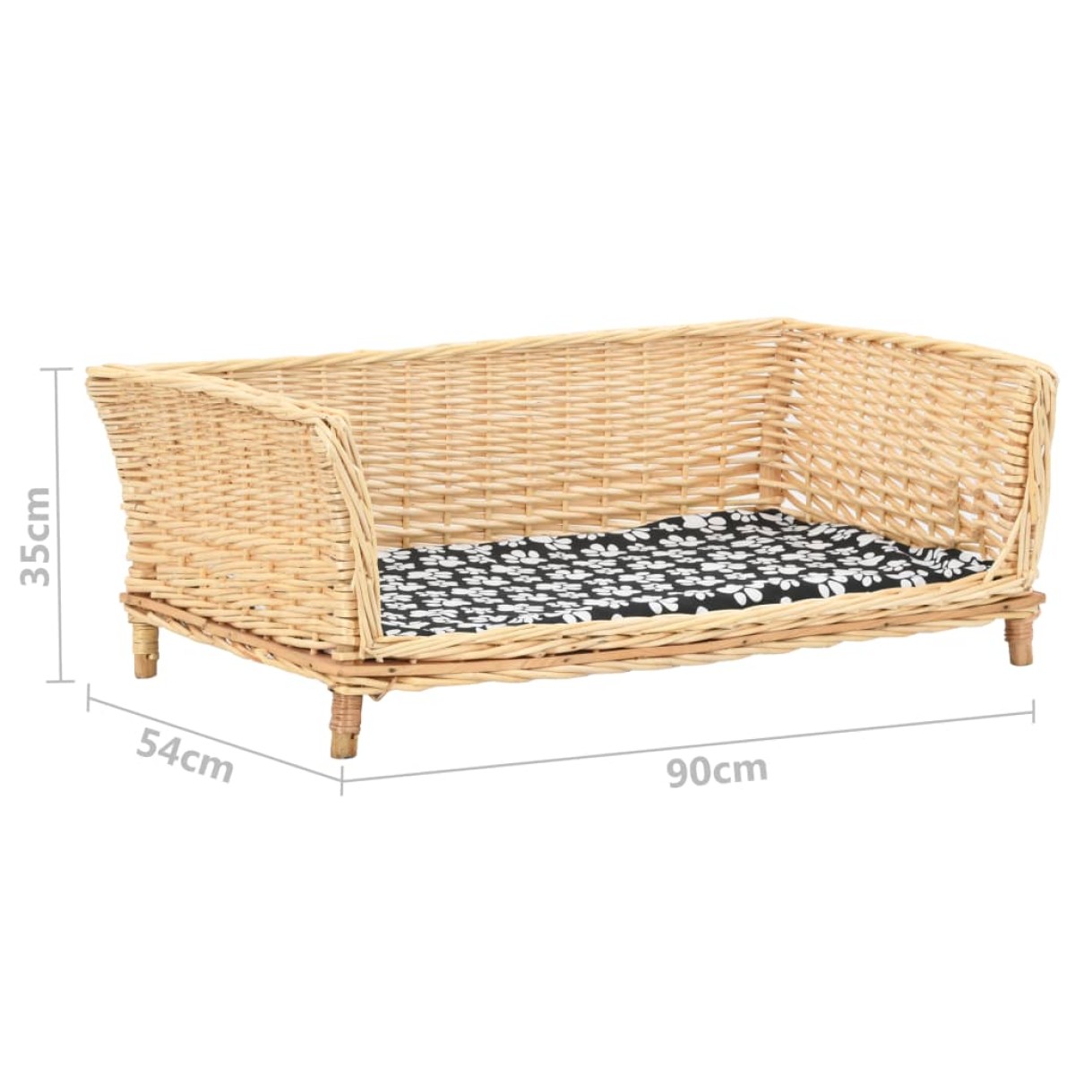 vidaXL Καλάθι Σκύλου με Μαξιλάρι 90x54x35 εκ. από Φυσικό Ξύλο Ιτιάς