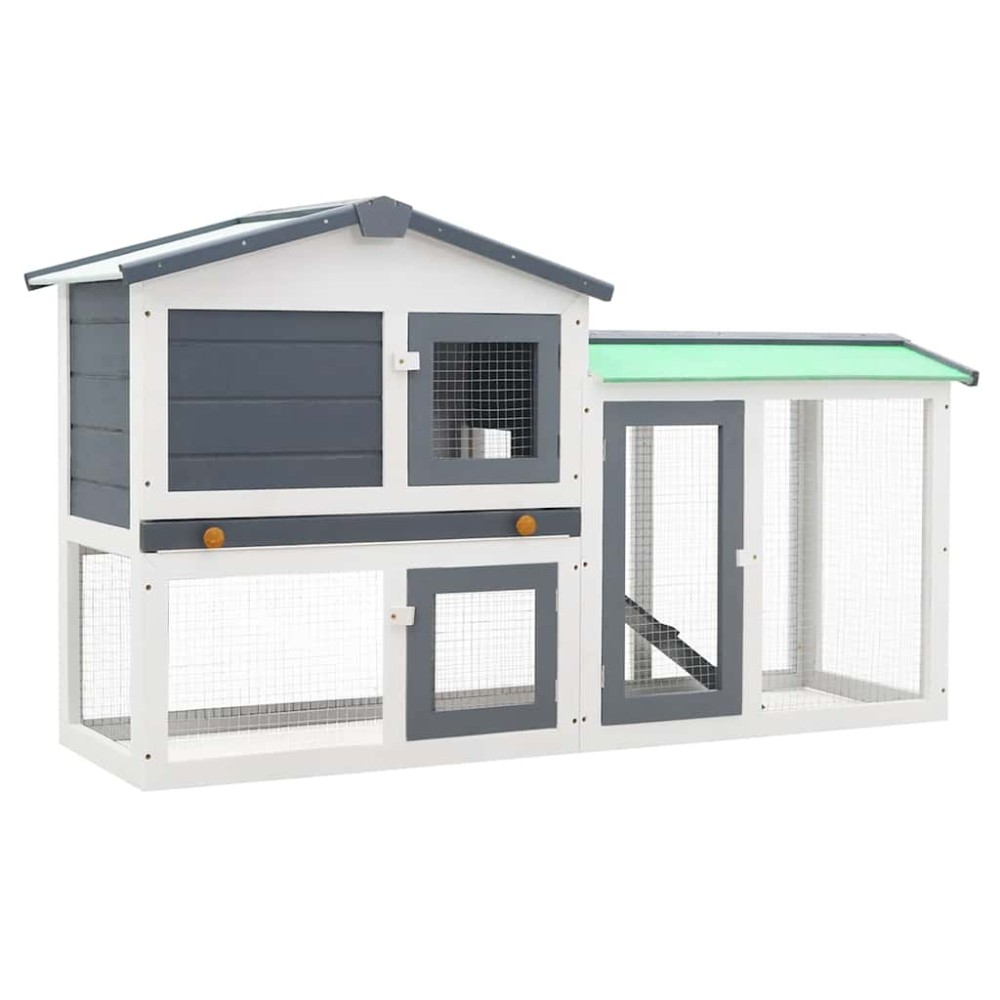 vidaXL Κλουβί Κουνελιών Μεγάλο Γκρι/Λευκό 145 x 45 x 84 εκ. Ξύλινο