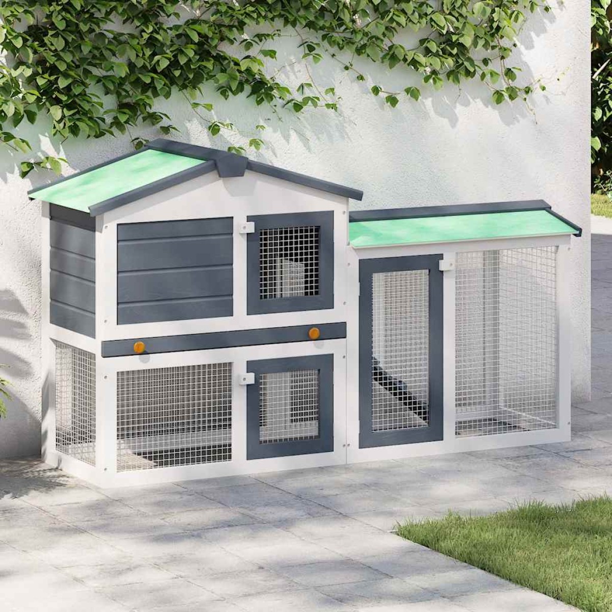 vidaXL Κλουβί Κουνελιών Μεγάλο Γκρι/Λευκό 145 x 45 x 84 εκ. Ξύλινο