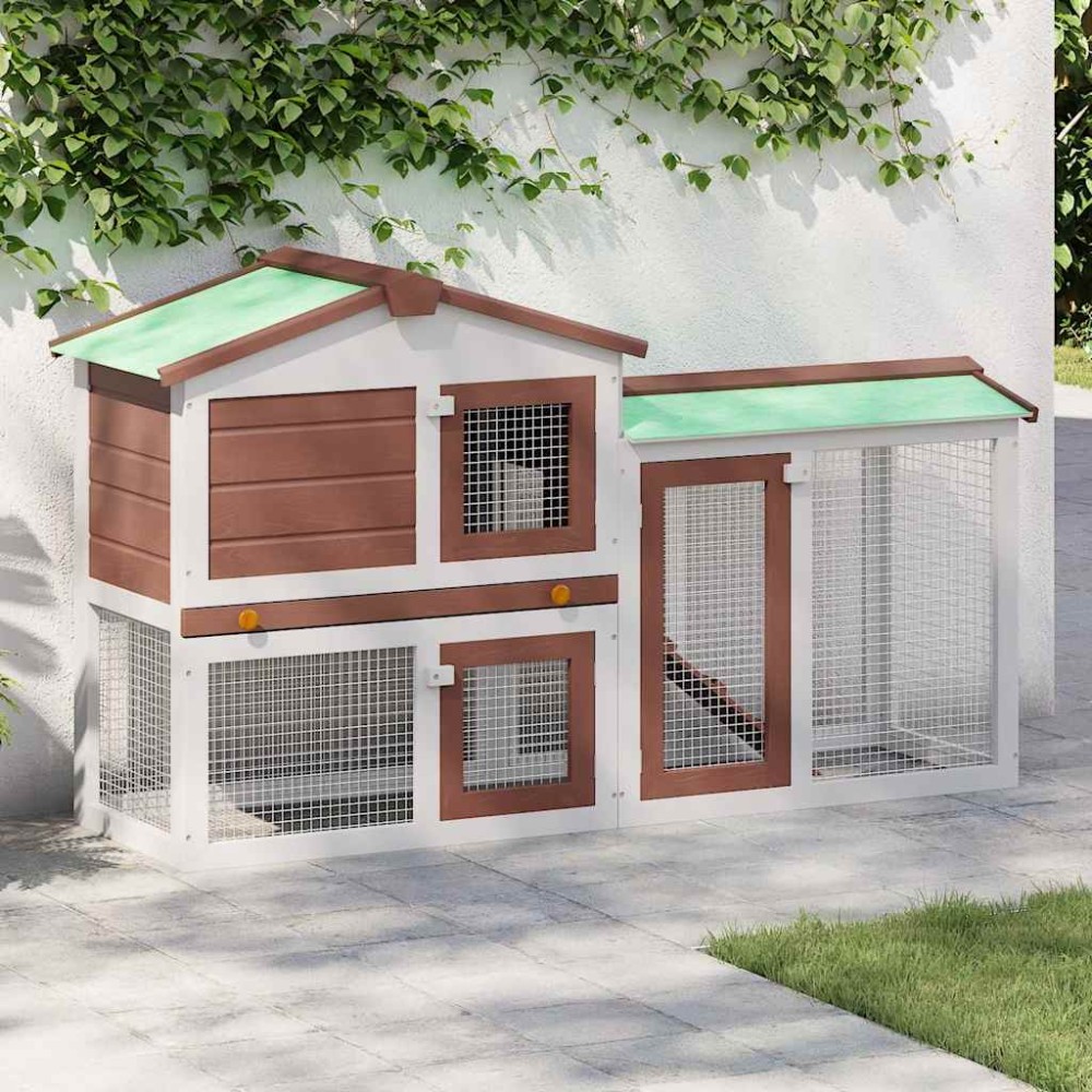 vidaXL Κλουβί Κουνελιών Μεγάλο Καφέ/Λευκό 145 x 45 x 84 εκ. Ξύλινο