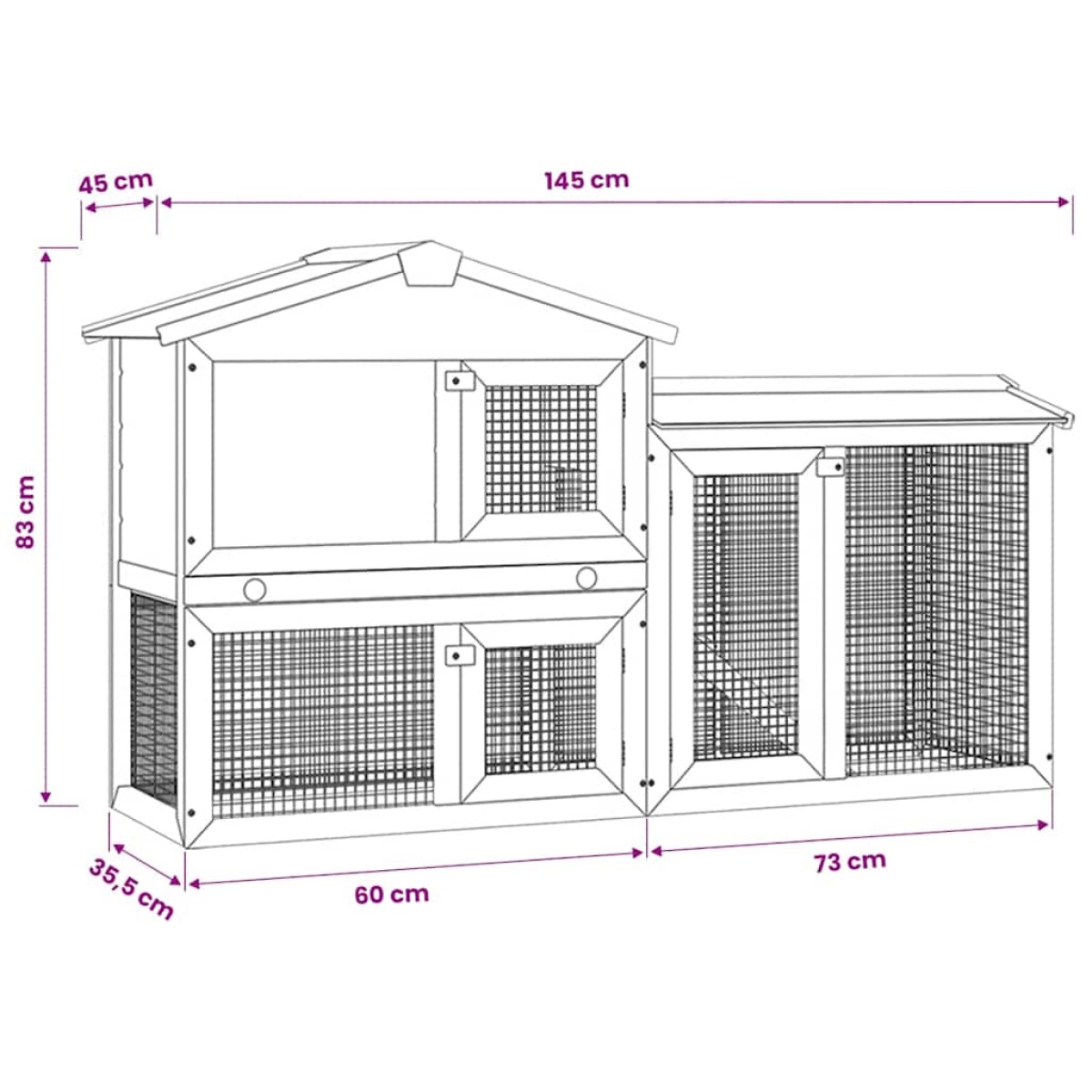 vidaXL Κλουβί Κουνελιών Μεγάλο Καφέ/Λευκό 145 x 45 x 84 εκ. Ξύλινο