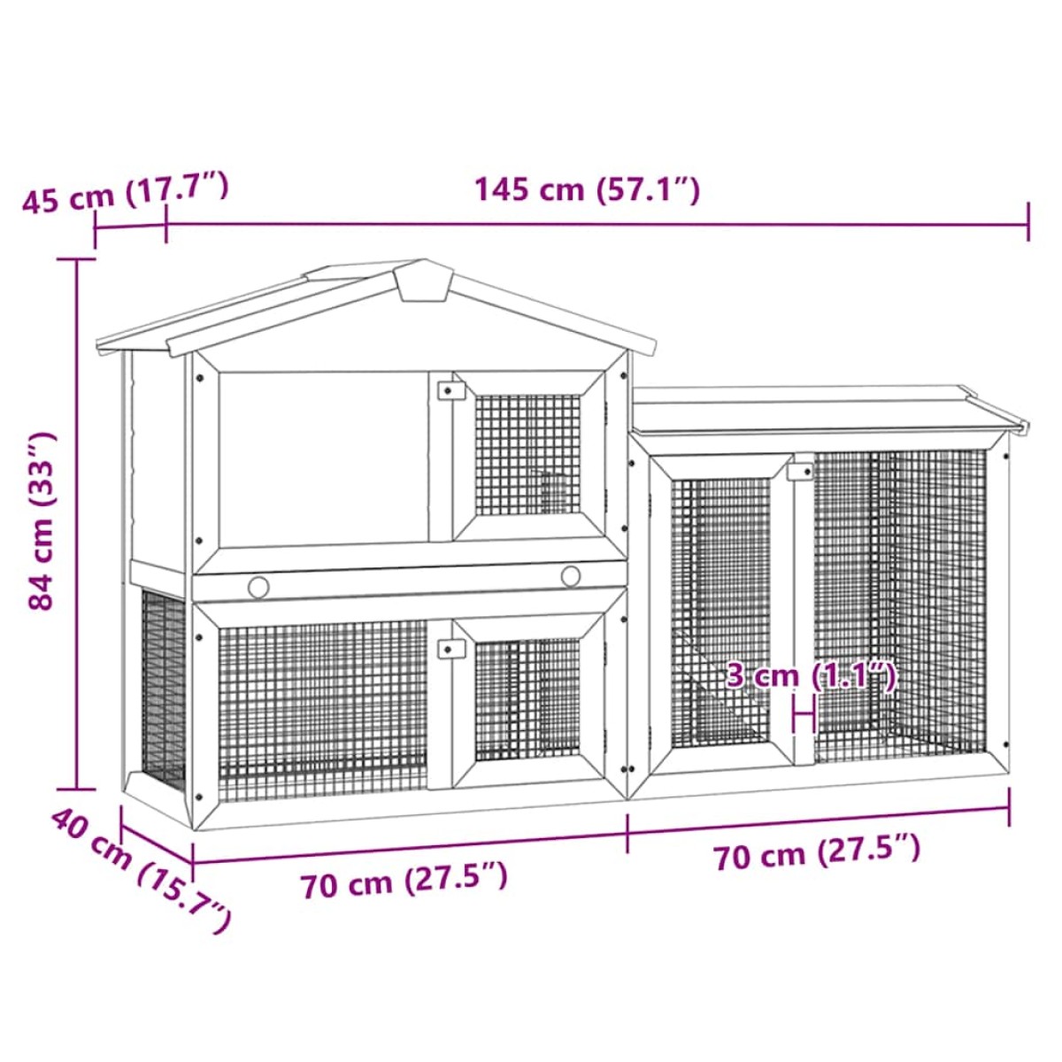 vidaXL Κλουβί Κουνελιών Μεγάλο Κόκκινο/Λευκό 145 x 45 x 84 εκ. Ξύλινο