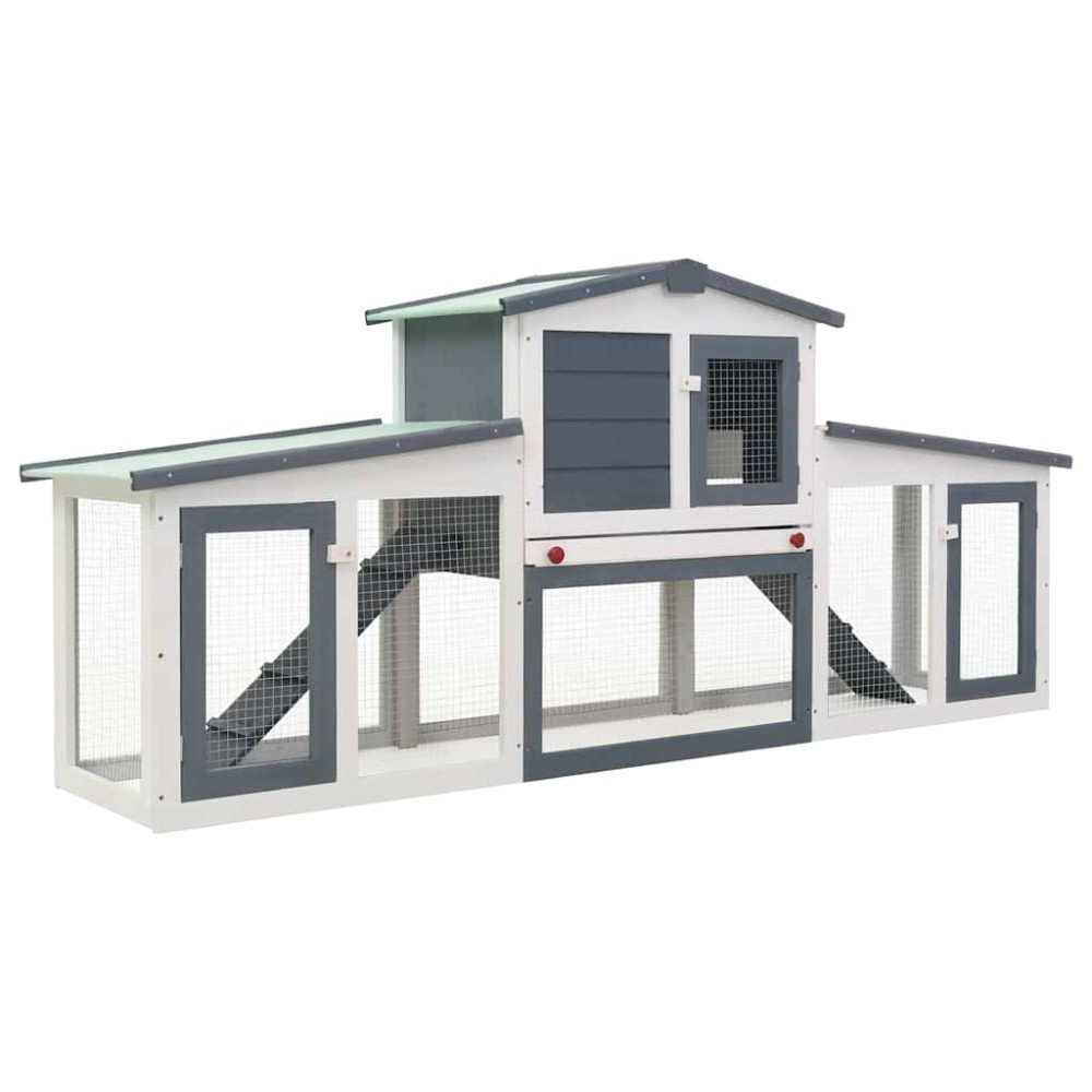 vidaXL Κλουβί Κουνελιών Μεγάλο Γκρι/Λευκό 201 x 45 x 85 εκ. Ξύλινο