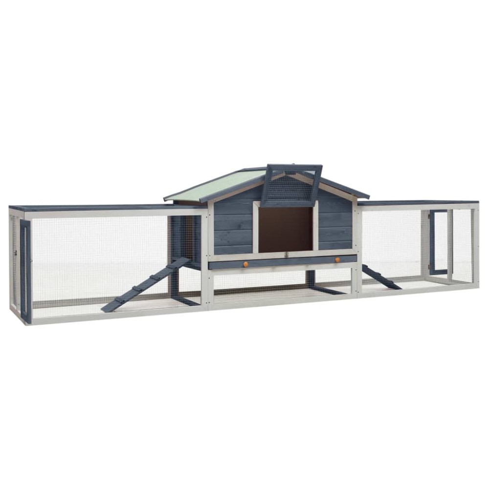 vidaXL Κλουβί Κουνελιών Γκρι 310x70x87 εκ. Μασίφ Ξύλο Πεύκου/Ελάτης
