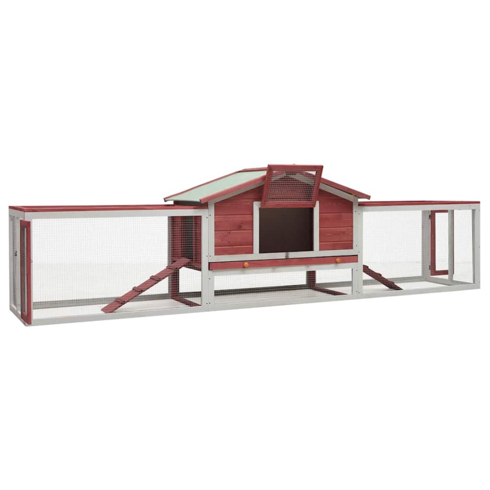 vidaXL Κλουβί Κουνελιών Κόκκινο 310x70x87 εκ. Μασίφ Ξύλο Πεύκου/Ελάτης