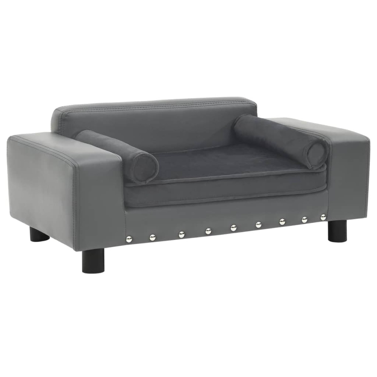 vidaXL Καναπές-Κρεβάτι Σκύλου Γκρι 81x43x31 εκ. Βελουτέ/Συνθετ. Δέρμα