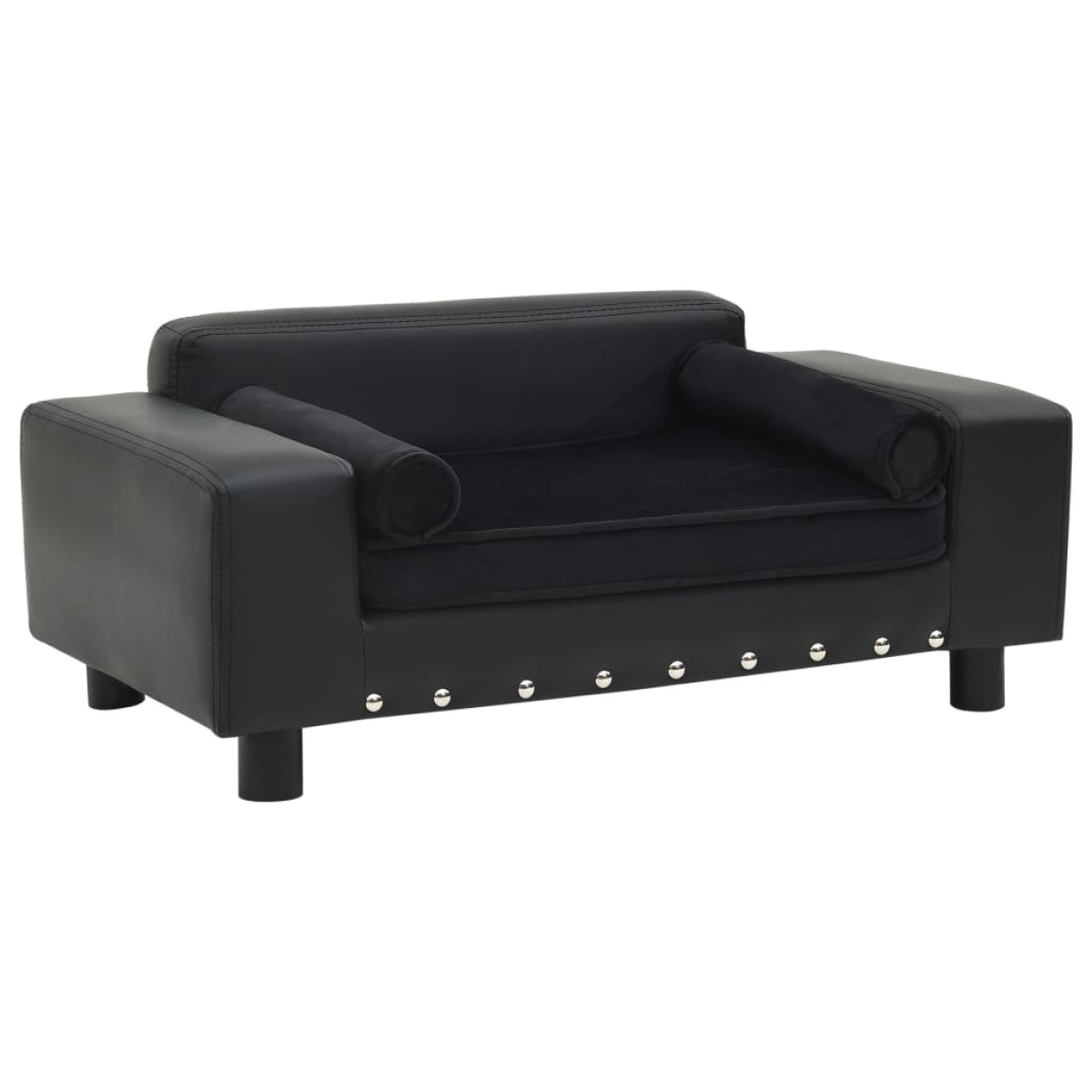 vidaXL Καναπές-Κρεβάτι Σκύλου Μαύρο 81x43x31 εκ. Βελουτέ/Συνθετ. Δέρμα