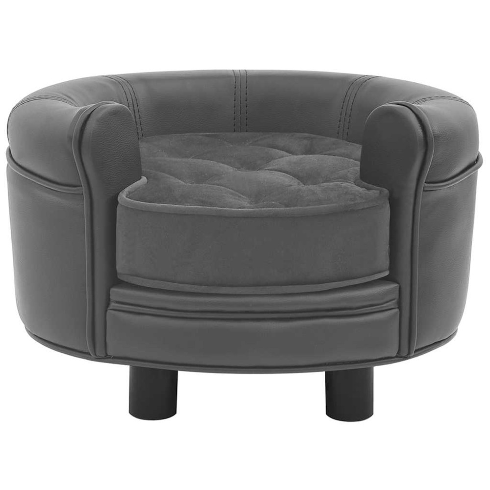 vidaXL Καναπές-Κρεβάτι Σκύλου Γκρι 48x48x32 εκ. Βελουτέ/Συνθετ. Δέρμα