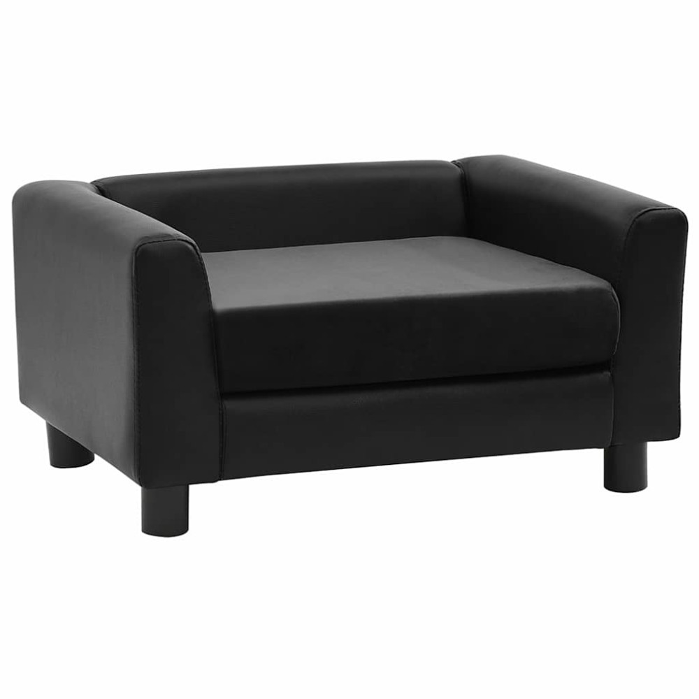 vidaXL Καναπές-Κρεβάτι Σκύλου Μαύρο 60x43x30 εκ. Βελουτέ/Συνθετ. Δέρμα