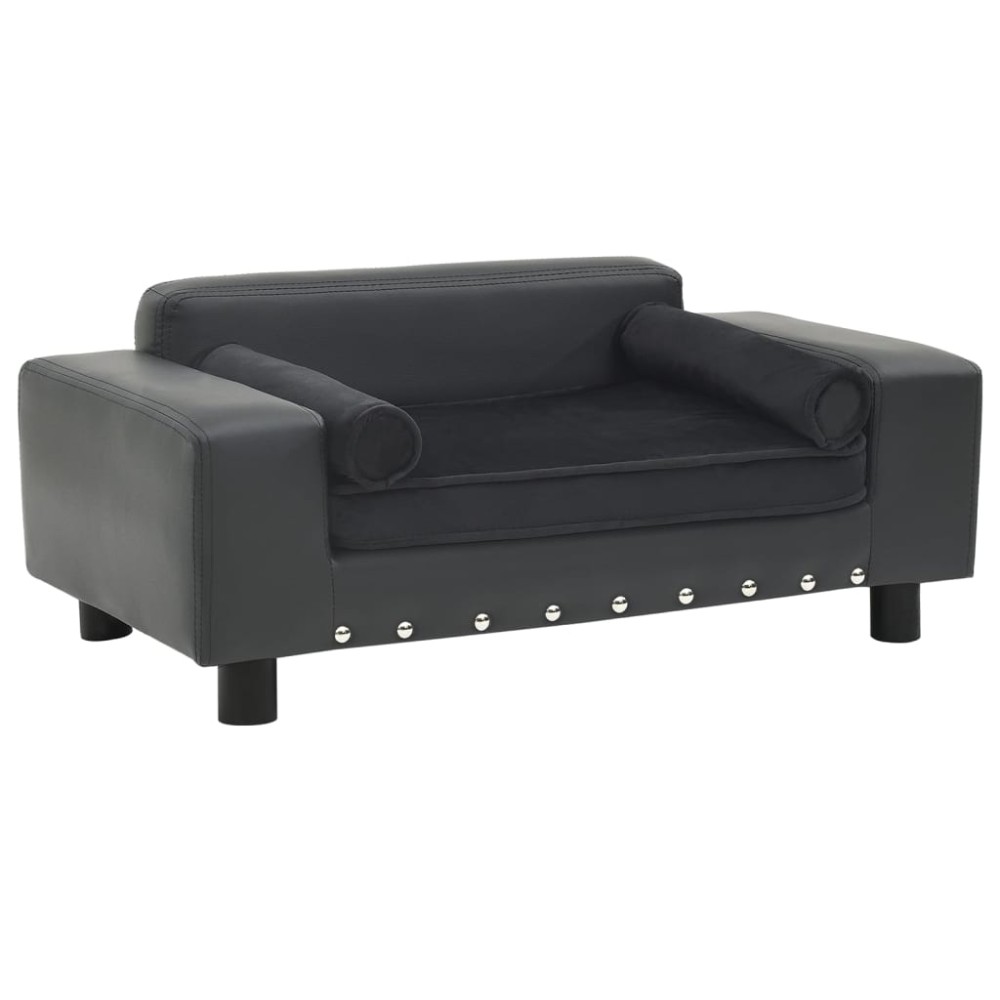 vidaXL Καναπές-Κρεβάτι Σκύλου Σκ. Γκρι 81x43x31εκ. Βελουτέ/Συνθ. Δέρμα
