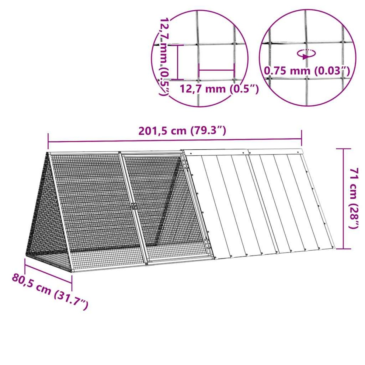 vidaXL Κλουβί Κουνελιών Γκρι 201,5x80,5x71 εκ. Γαλβανισμένος Χάλυβας
