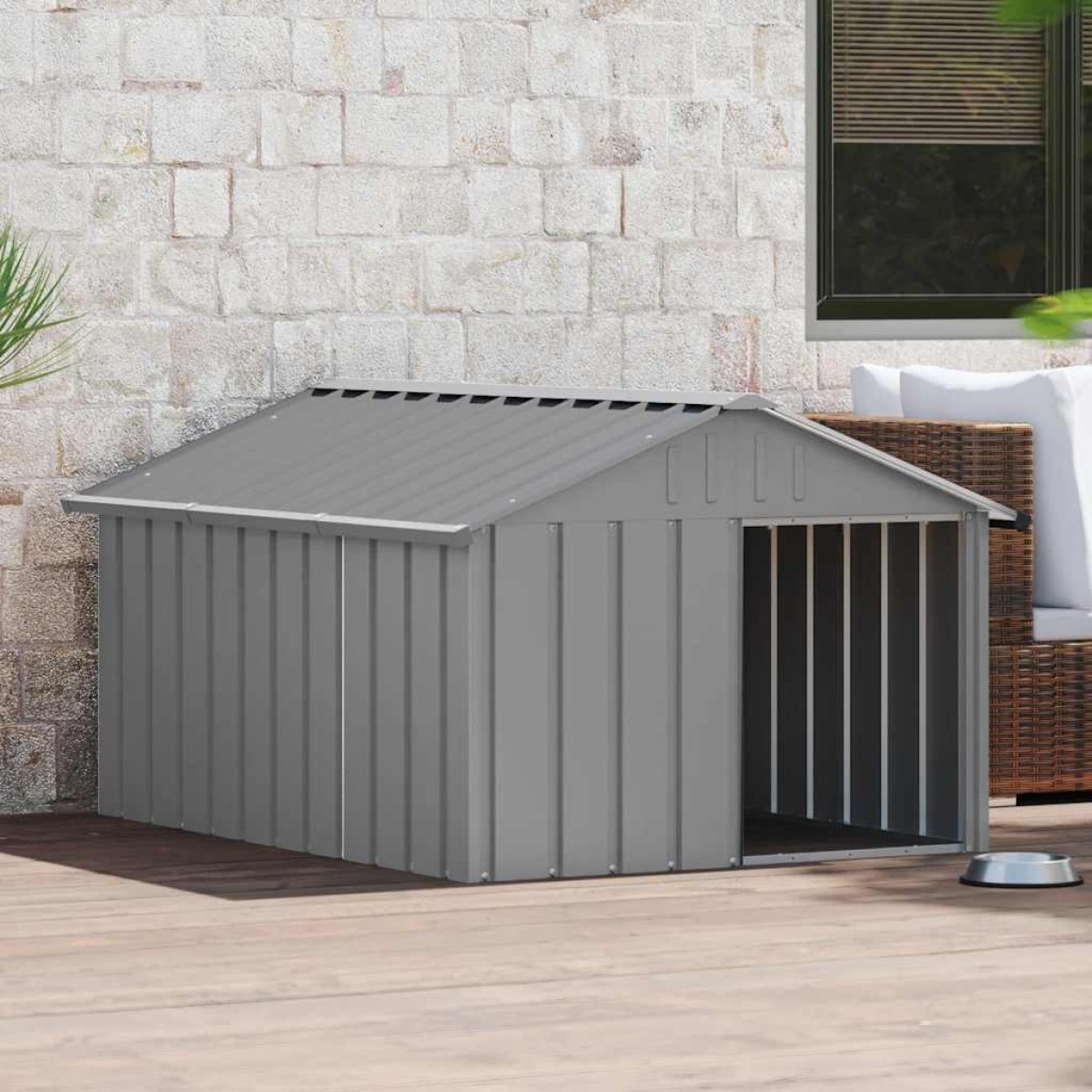 vidaXL Σπιτάκι Σκύλου Γκρι 116,5x153x81,5 εκ. Γαλβανισμένο Χάλυβα