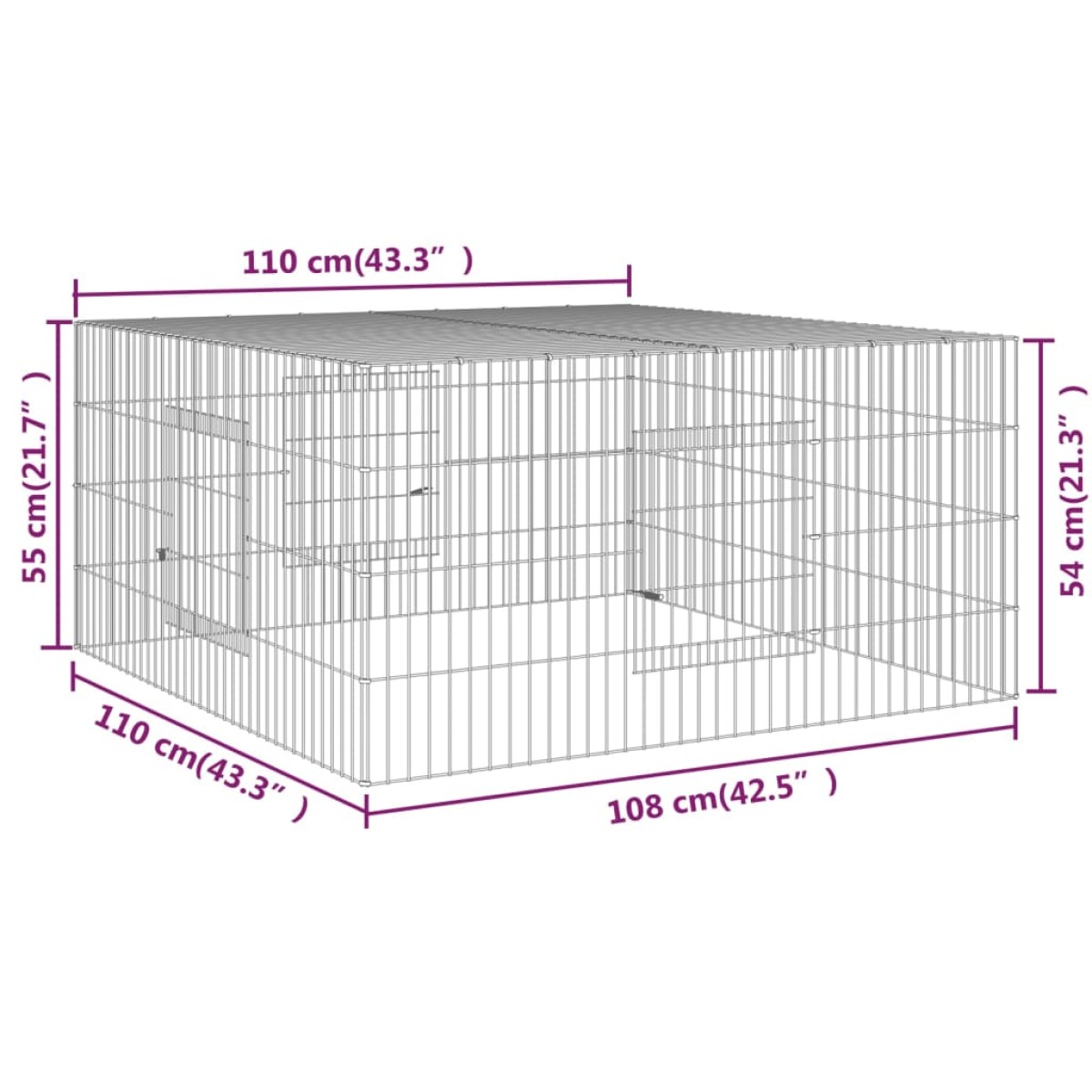 vidaXL Κλουβί Κουνελιών 110x110x55 εκ. από Γαλβανισμένο Σίδερο