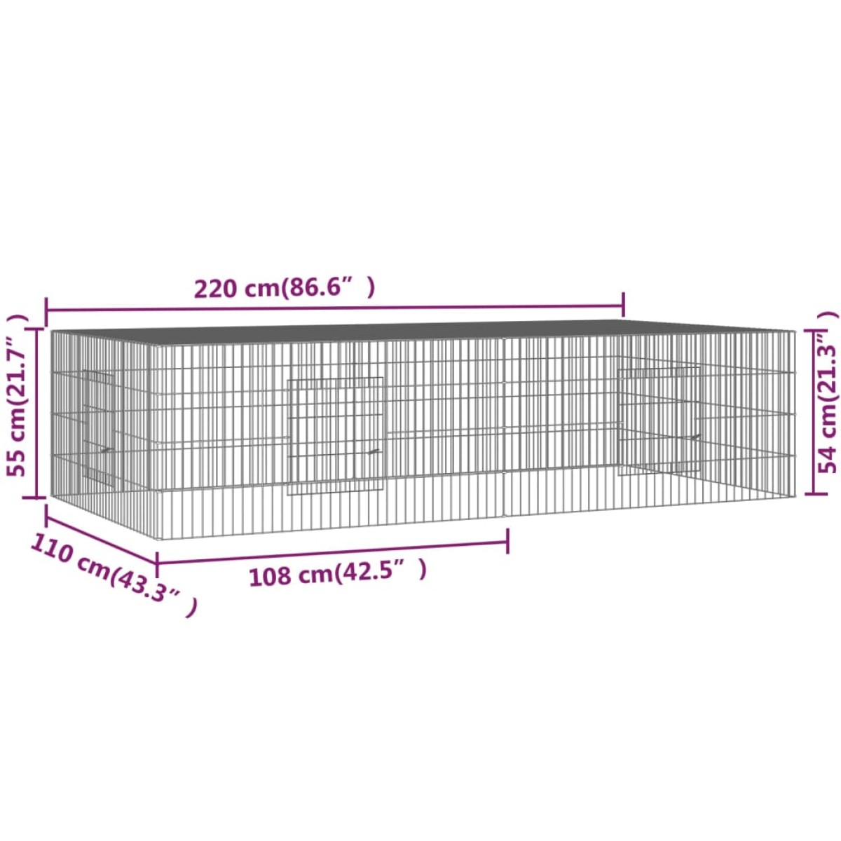 vidaXL Κλουβί Κουνελιών 2 Πάνελ 220x110x55 εκ. από Γαλβανισμένο Σίδερο