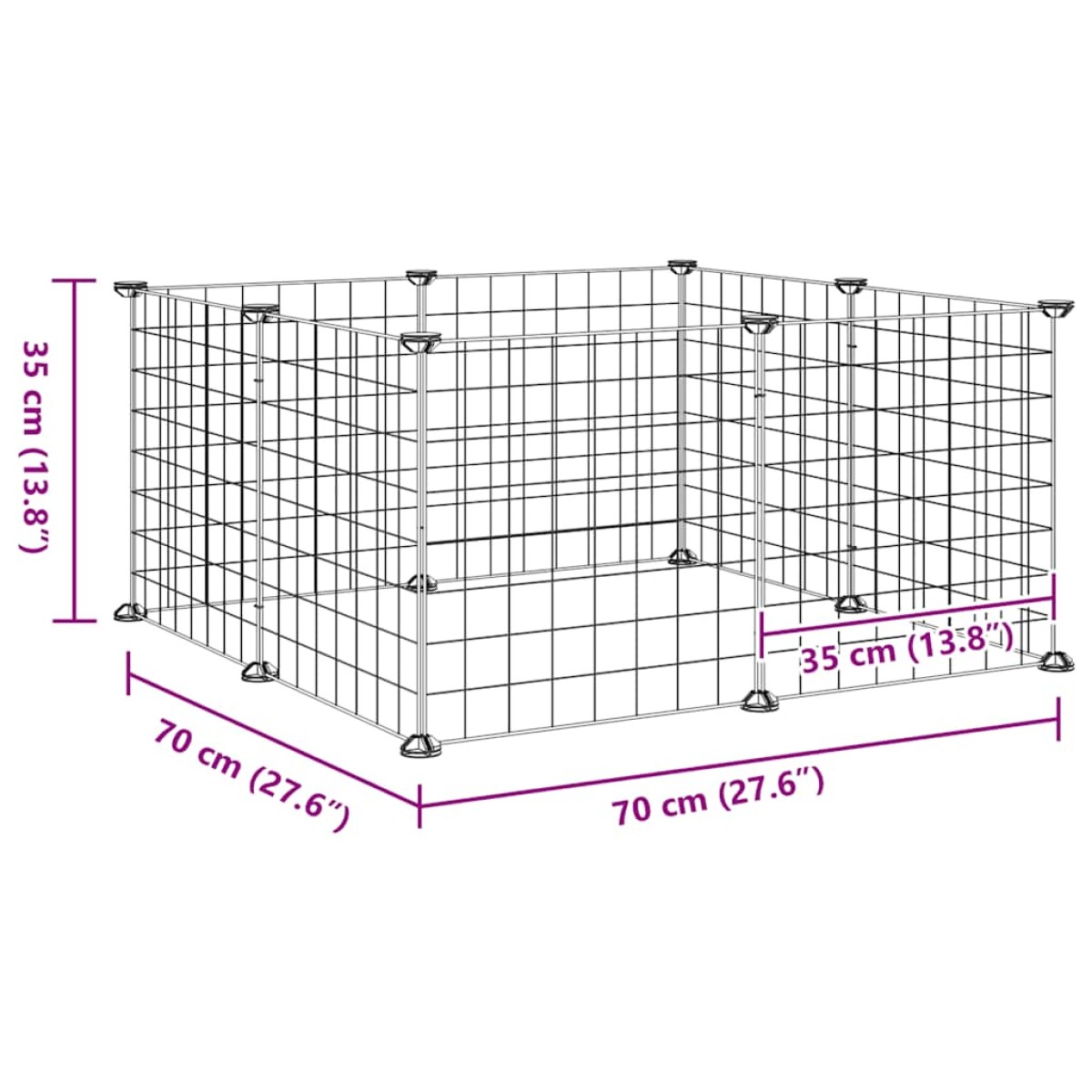 vidaXL Κλουβί για Κατοικίδια με 8 Πάνελ Μαύρο 35 x 35 εκ. Ατσάλινο