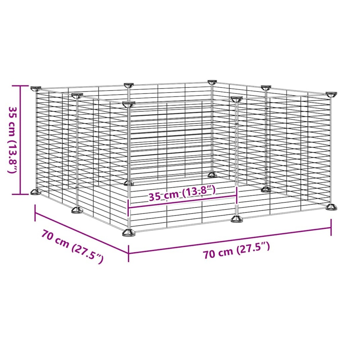 vidaXL Κλουβί για Κατοικίδια με 8 Πάνελ Μαύρο 35 x 35 εκ. Ατσάλινο