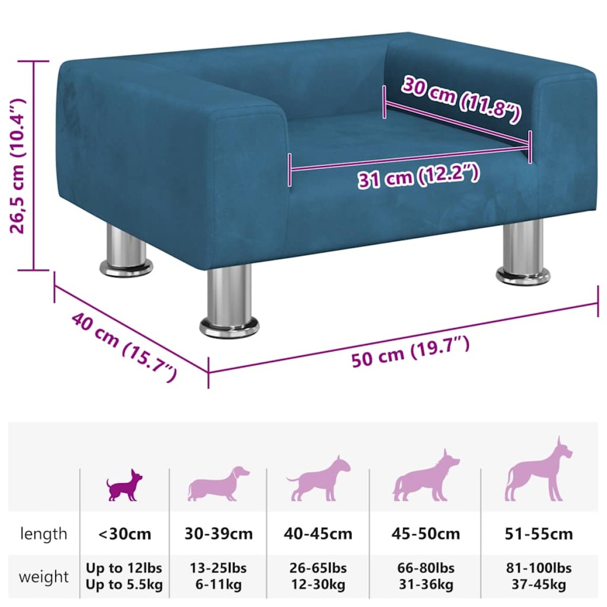 vidaXL Κρεβάτι Σκύλου Μπλε 50 x 40 x 26,5 εκ. Βελούδινο