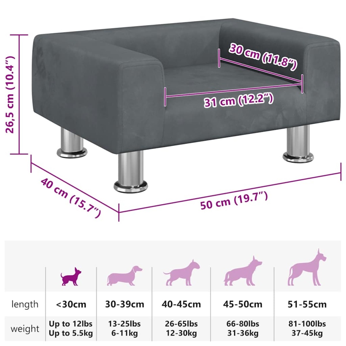 vidaXL Κρεβάτι Σκύλου Σκούρο Γκρι 50x40x26,5 εκ. Βελούδινο