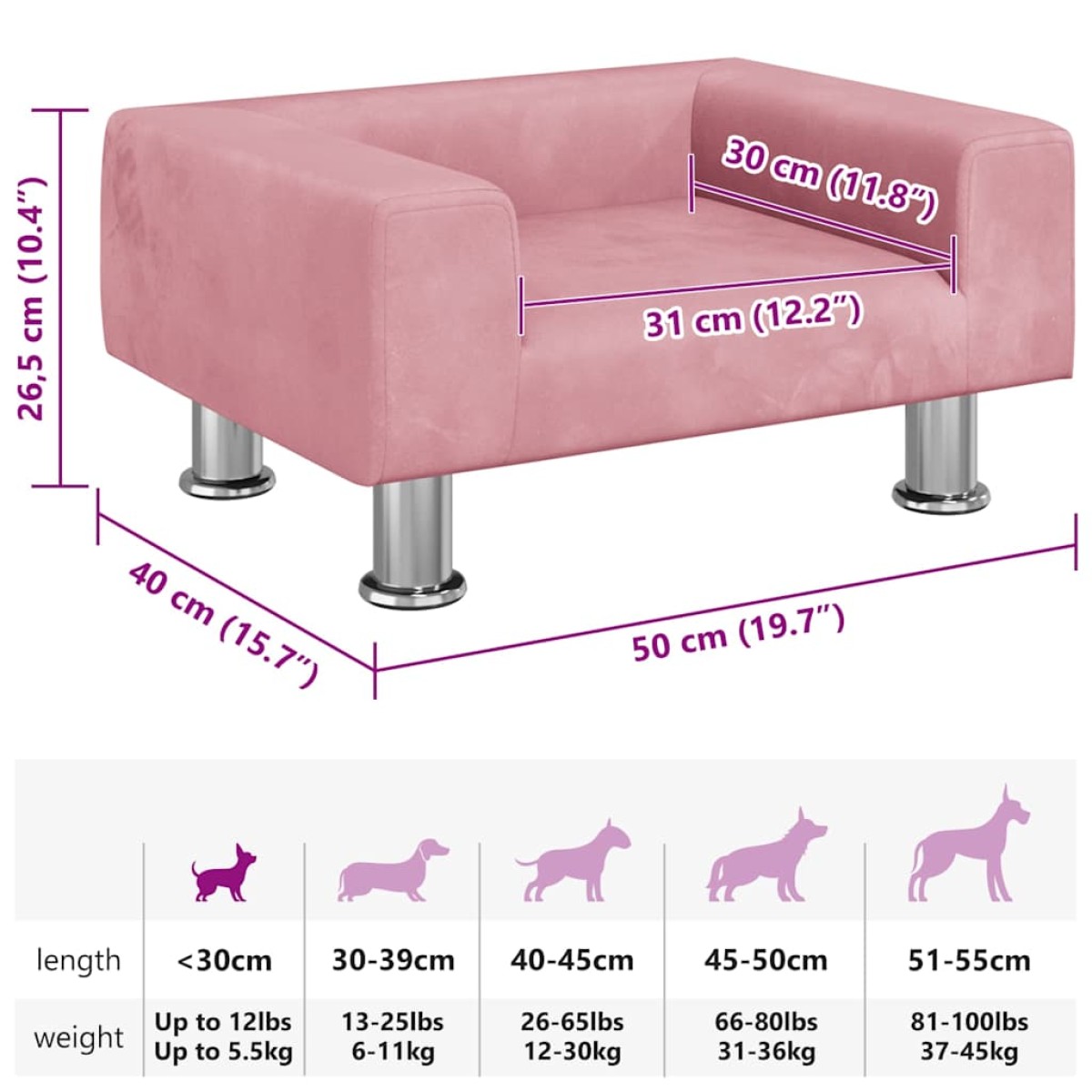 vidaXL Κρεβάτι Σκύλου Ροζ 50 x 40 x 26,5 εκ. Βελούδινο