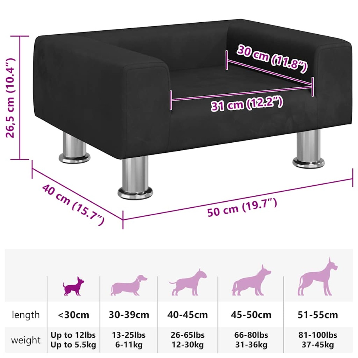 vidaXL Κρεβάτι Σκύλου Μαύρο 50 x 40 x 26,5 εκ. Βελούδινο