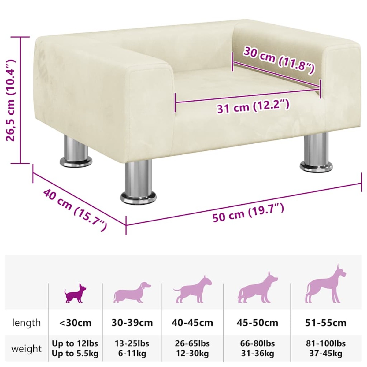 vidaXL Κρεβάτι Σκύλου Κρεμ 50 x 40 x 26,5 εκ. Βελούδινο