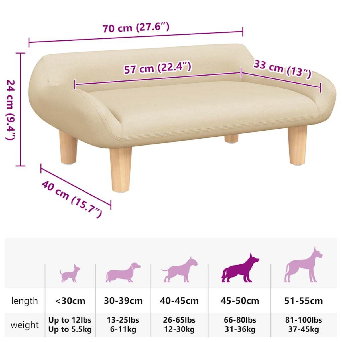 vidaXL Κρεβάτι Σκύλου Κρεμ 70 x 40 x 24 εκ. Υφασμάτινο