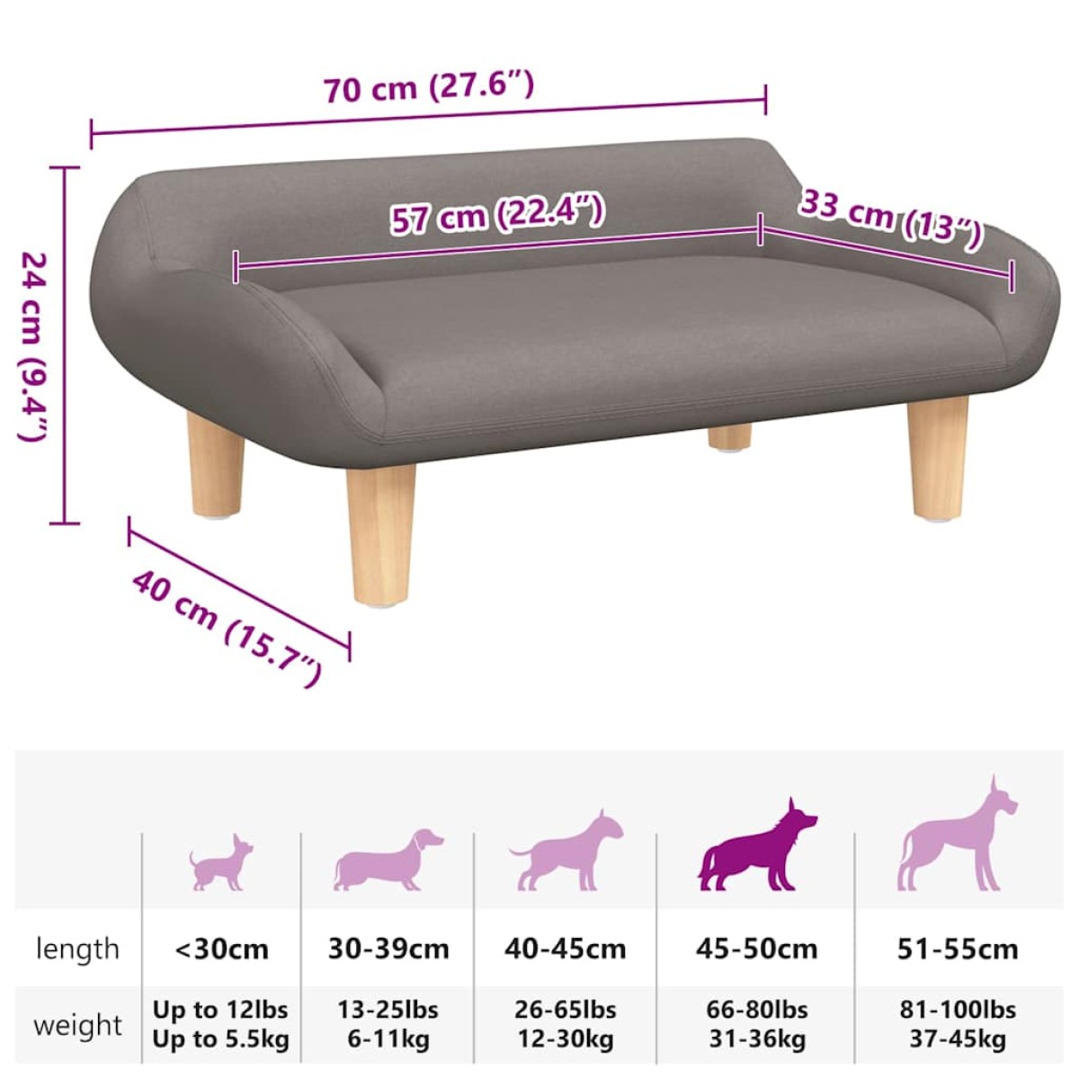 vidaXL Κρεβάτι Σκύλου Taupe 70 x 40 x 24 εκ. Υφασμάτινο