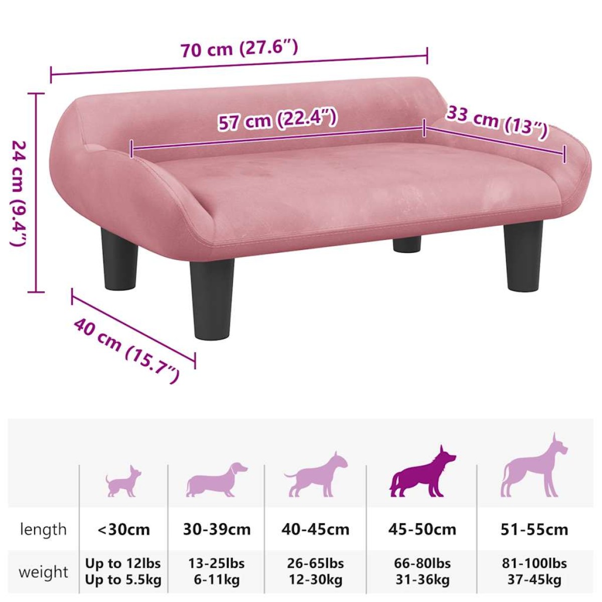 vidaXL Κρεβάτι Σκύλου Ροζ 70 x 40 x 24 εκ. Βελούδινο