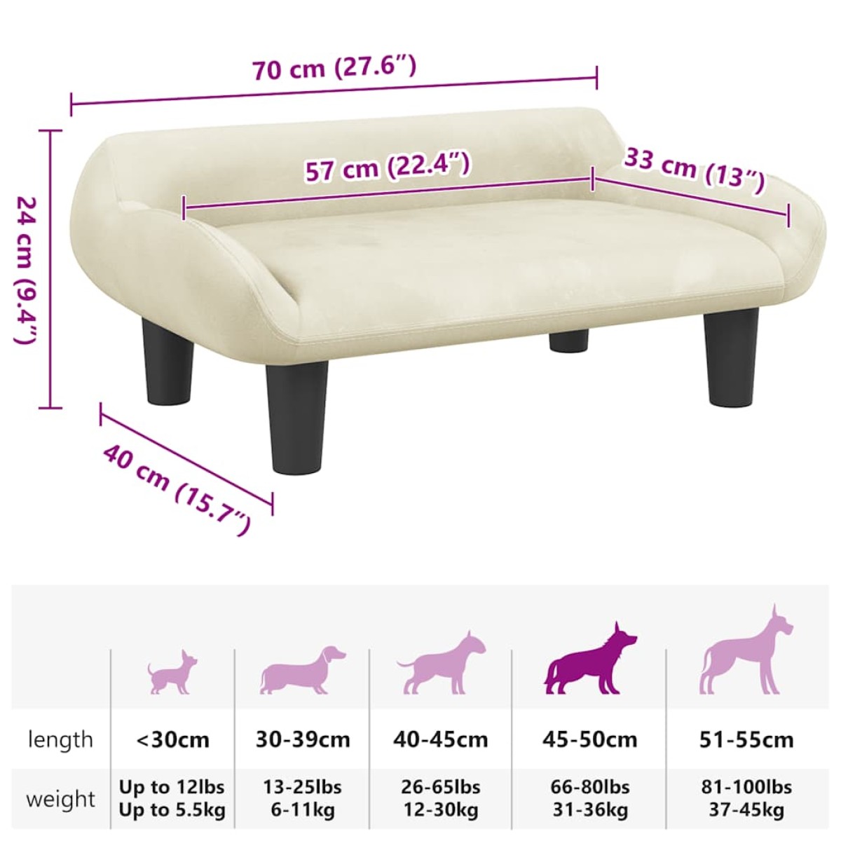 vidaXL Κρεβάτι Σκύλου Κρεμ 70 x 40 x 24 εκ. Βελούδινο