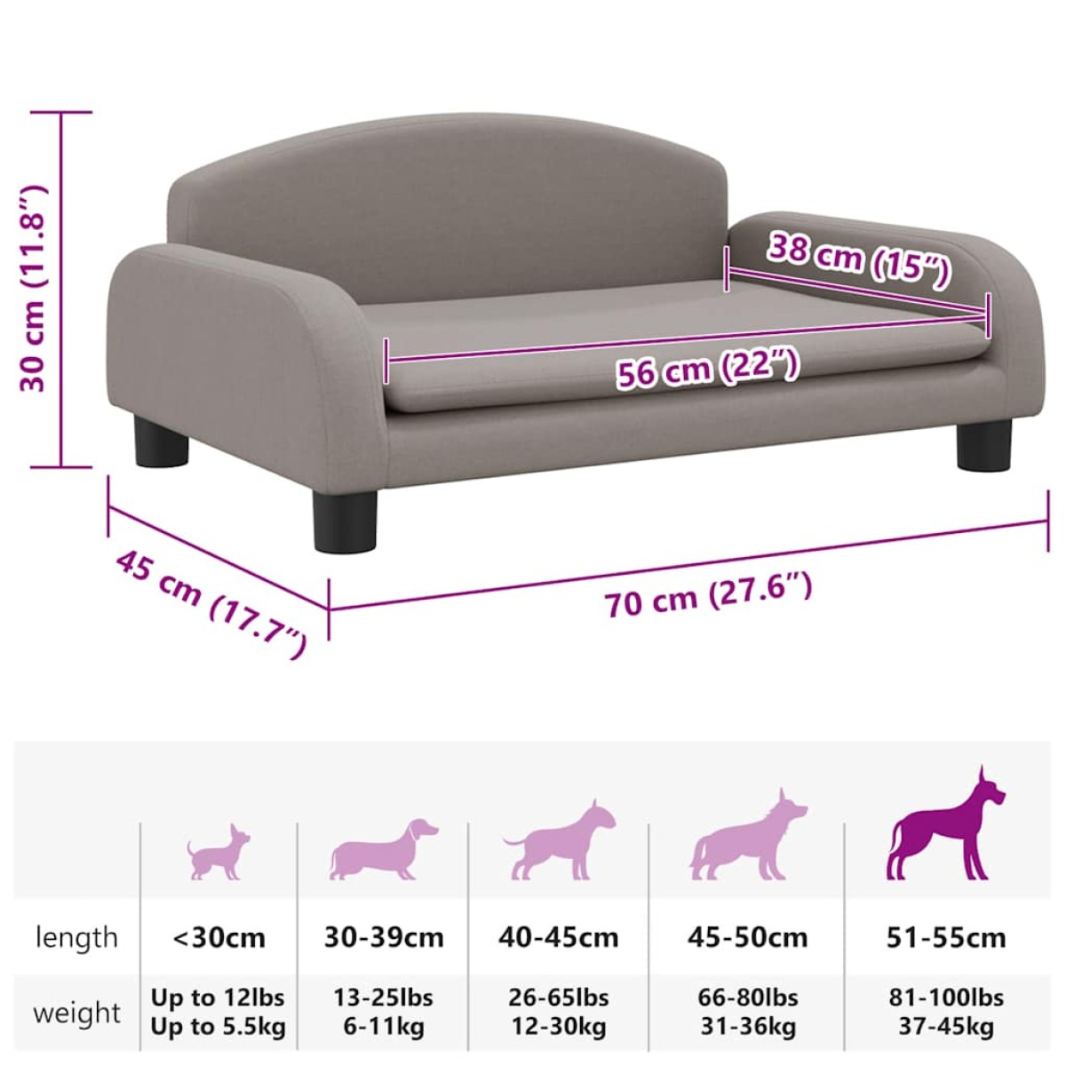 vidaXL Κρεβάτι Σκύλου Taupe 90 x 53 x 30 εκ. Υφασμάτινο