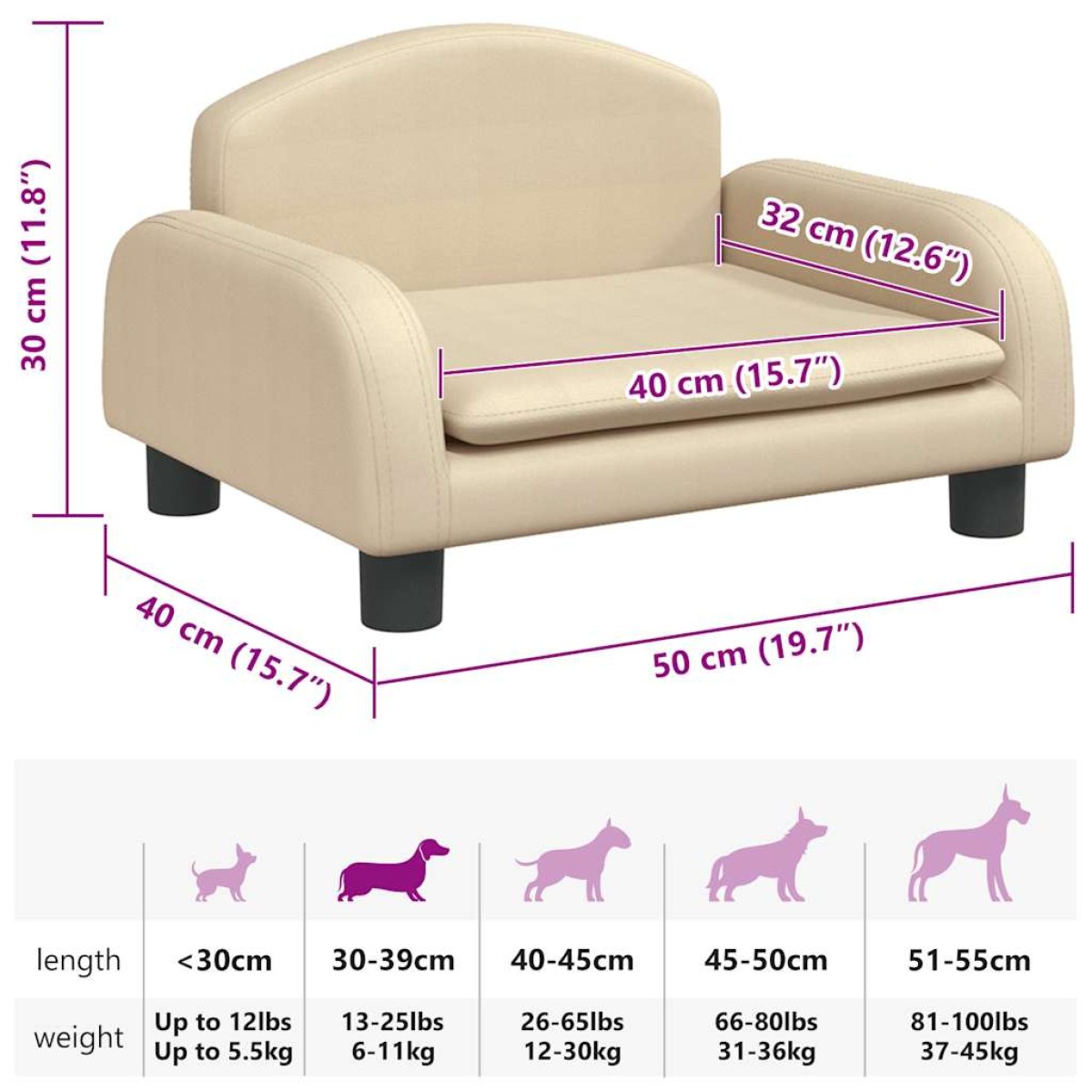 vidaXL Κρεβάτι Σκύλου Κρεμ 50 x 40 x 30 εκ. Υφασμάτινο