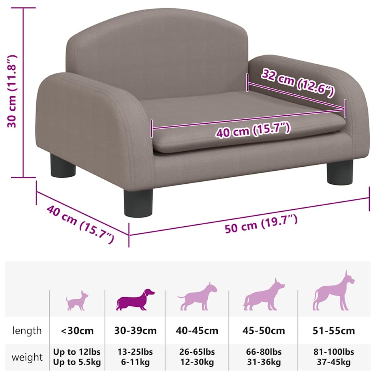 vidaXL Κρεβάτι Σκύλου Taupe 50 x 40 x 30 εκ. Υφασμάτινο
