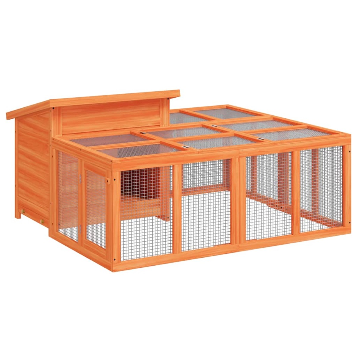 vidaXL Κλουβί Κουνελιών Καφέ 144 x 123 x 67,5 εκ. Μασίφ Ξύλο Πεύκου