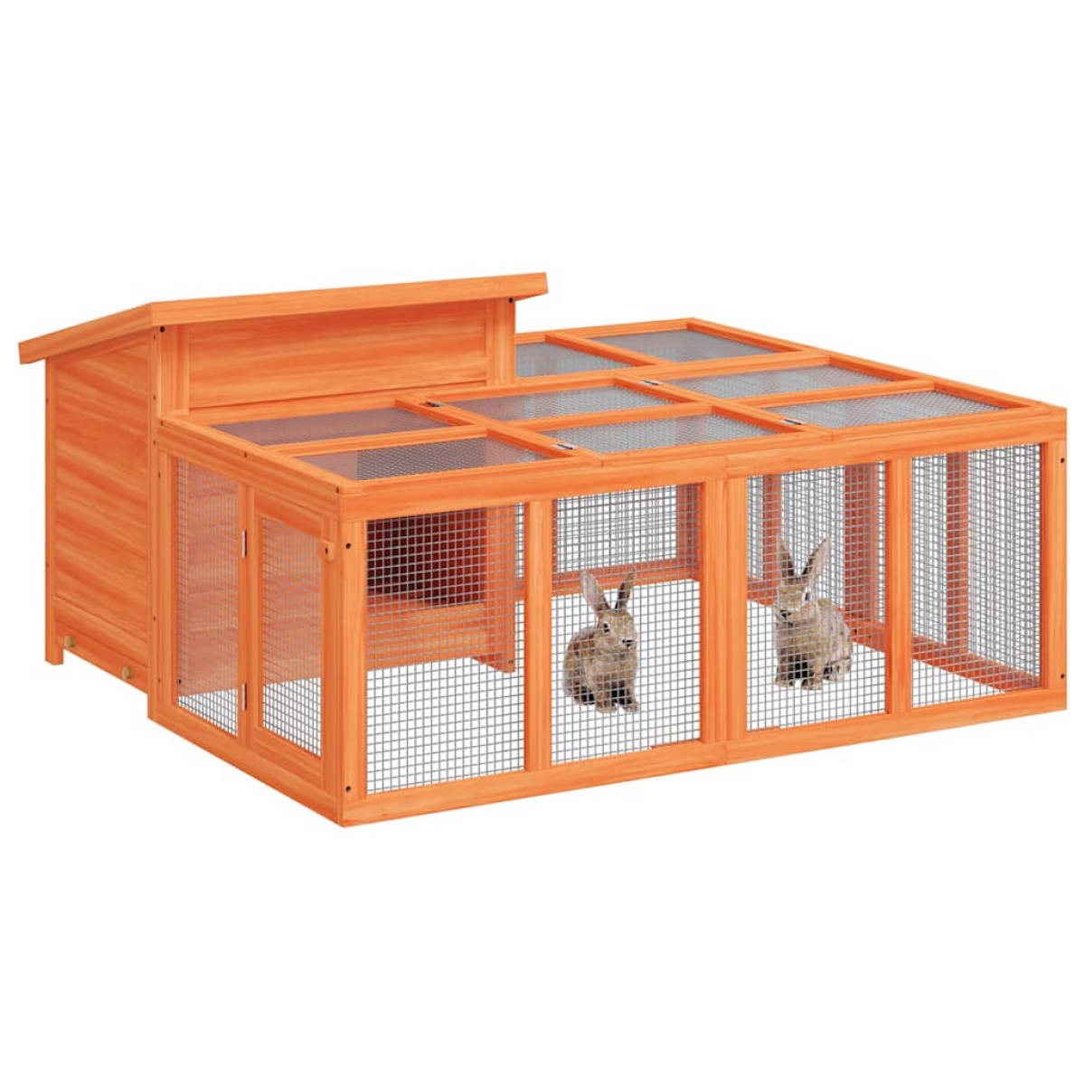 vidaXL Κλουβί Κουνελιών Καφέ 144 x 123 x 67,5 εκ. Μασίφ Ξύλο Πεύκου