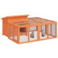 vidaXL Κλουβί Κουνελιών Καφέ 144 x 123 x 67,5 εκ. Μασίφ Ξύλο Πεύκου