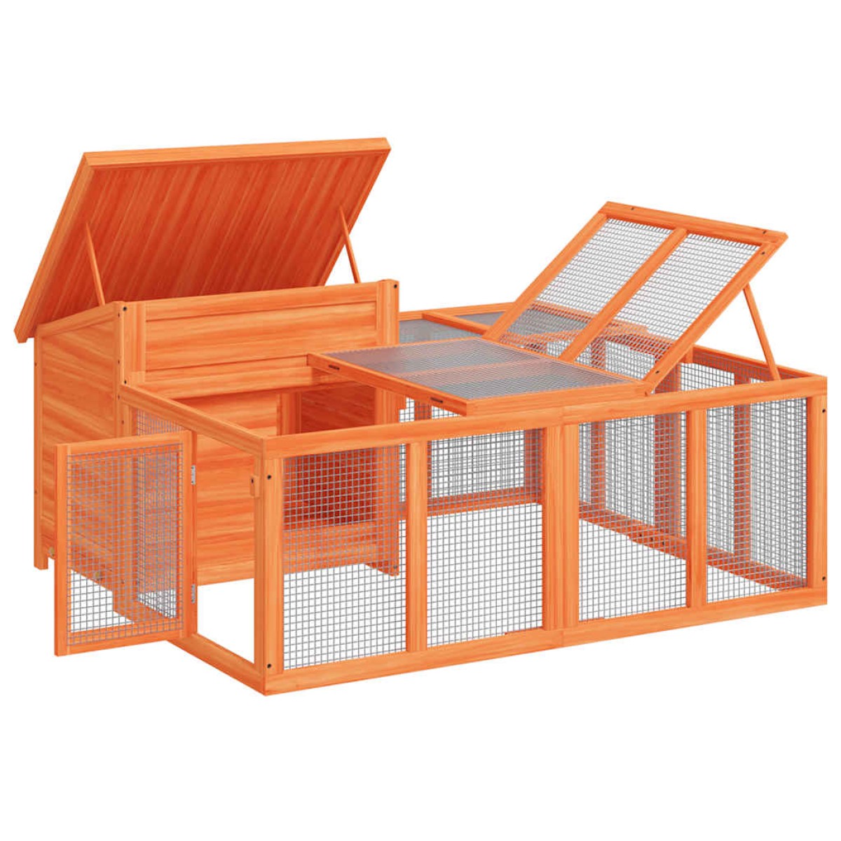vidaXL Κλουβί Κουνελιών Καφέ 144 x 123 x 67,5 εκ. Μασίφ Ξύλο Πεύκου