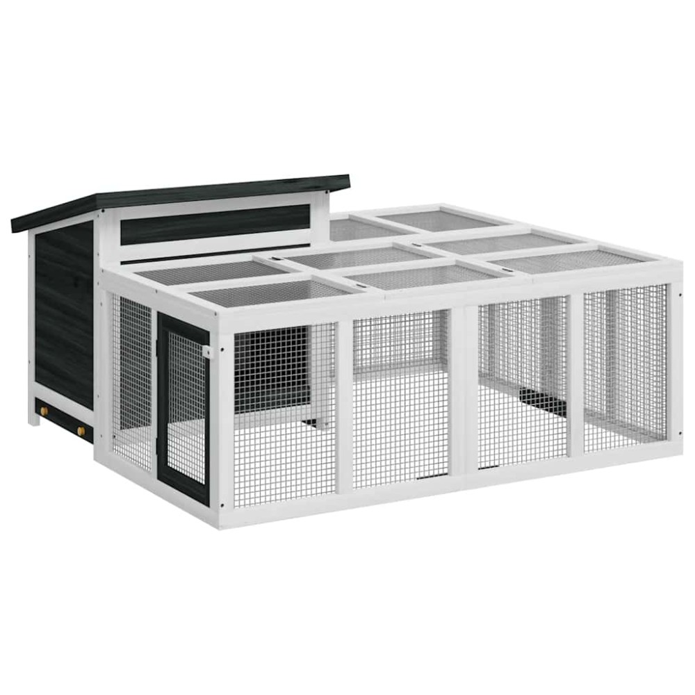 vidaXL Κλουβί Κουνελιών Γκρι 144 x 123 x 67,5 εκ. Μασίφ Ξύλο Πεύκου