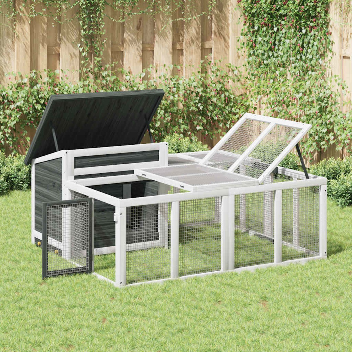 vidaXL Κλουβί Κουνελιών Γκρι 144 x 123 x 67,5 εκ. Μασίφ Ξύλο Πεύκου